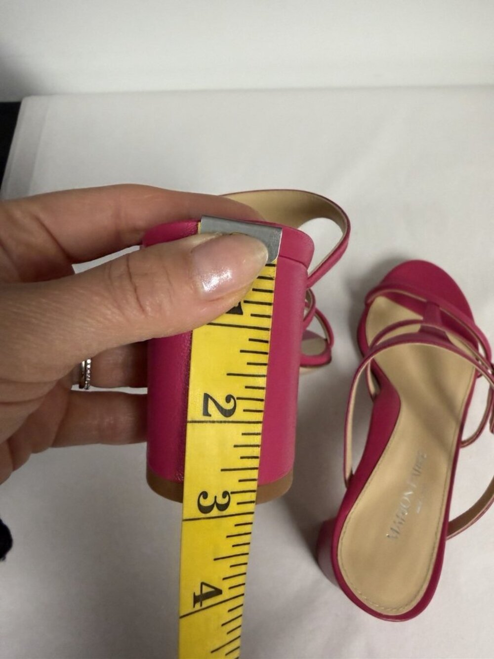 Marion Parke Pink Leather Sandals Heeled Slide Size 37.5 US 7.5 NEW - Picture 9 of 10